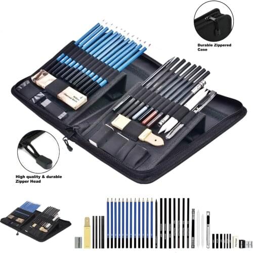 40-Piece Drawing Pencils and Sketch Kit, Complete Artist Kit Includes Graphite Pencils, Pastel Pencils, Sharpener & Eraser