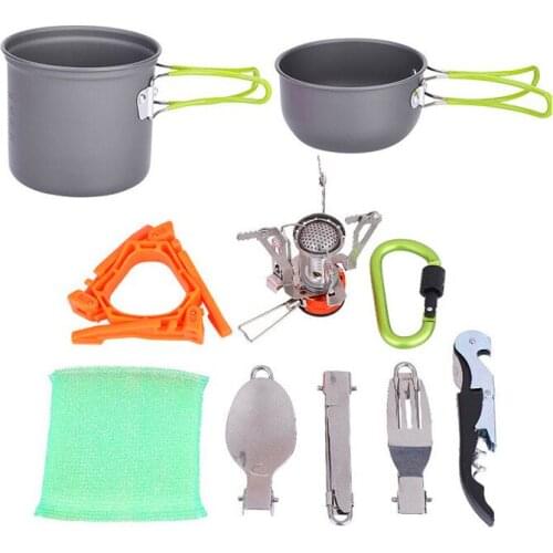Outdoor Cooking Utensils Set Camping Cookware Portable Barbecue Stove Tableware Burner Meal Box Gas Stove Fork Pot Dinner Box