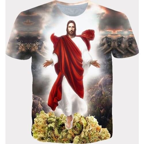 2021 new male and female couples 3D printing T-shirt god pattern casual summer short-sleeved street Harajuku clothing