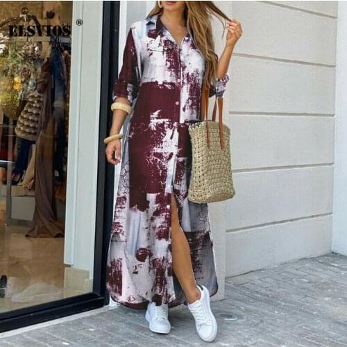 Autumn Sexy Fashion Collar Long Sleeve Shirt Dress Print Casual Button A-line Dress Pocket Elegant Office Lady Party Shirt Dress