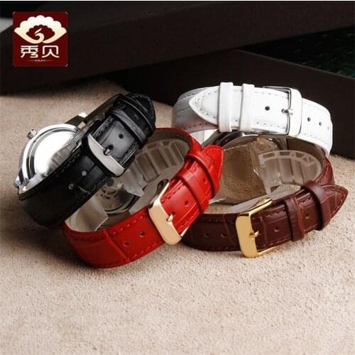 Classic Design Genuine Leather Strap with Pin Buckle White Brown Black Red Colors Watchband 12 13 15 17 19 20mm Free shipping