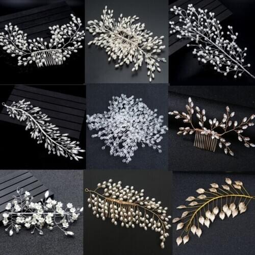 Romantic Luxury Big Wedding Hair Accessories For Bride Rhinestone Hair comb Pearl Headdress Women Bridal Hair combs Jewelry