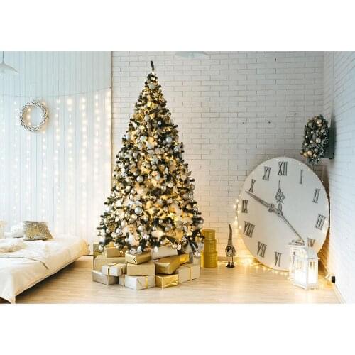 Christmas Tree Gifts Clock Light Photo Backdrop Vinyl Backgrounds for Children Birthday Home Party Photocall Photography Props