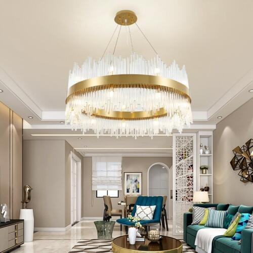 Ring glass rod LED chandelier Living room dining room bedroom study lamp Business & office Lighting fixture