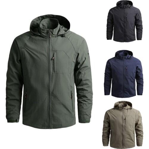 Military Zipper Pocket Waterproop Hooded Coat Mountaineering Outdoor Windbreaker Sport Streetwear Thin Jackets -40