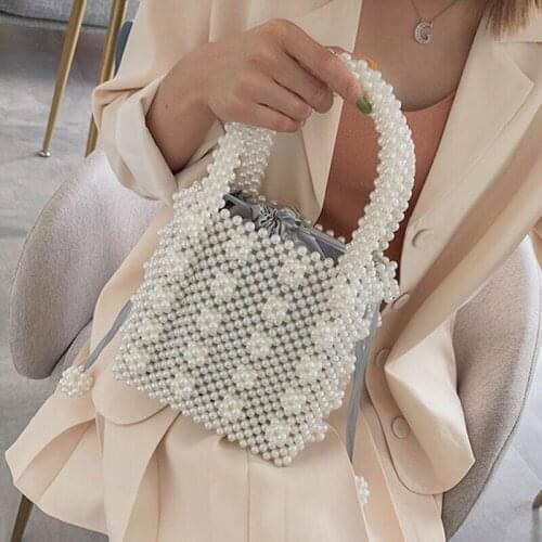 Pearl Korean Fashion Evening Bag for Women 2021 New Handmade Beaded Totes Luxury Designer Bags Clutch Wallet Purses and Handbags