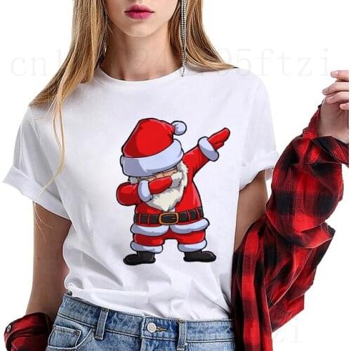 FIXSYS Funny Santa Claus Tops Tee Happy New Year Christmas Fashion Ladies Print Women T-shirt Female Short Sleeve T-shirt