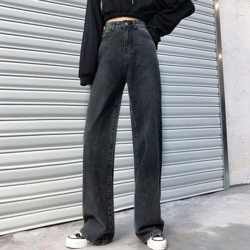 Womens Wide Leg Jeans Retro High Waist Streetwear Black Fashion Korean Style Straight Loose Denim Trousers Harajuku 2021 New