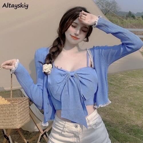 Women Cardigans Knitting Cropped Thin Button Sunscreen Sweaters Korean Style Trendy Casual All-match Summer Basic Mujer Elastic