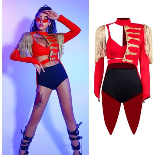 Women Gogo Dance Costumes Red Outfits Jazz Performance Costumes Female Jazz Hip Hop Dance Clothes Festival Rave Clothes DQS7289