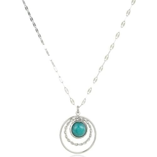 New Design Geometric Round Pendant Necklace with Natural Stone Women Stainless Steel Collar Choker Necklace Collier Femme Gift