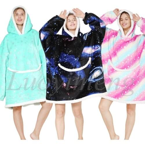 Winter Women Hoodie Sweatshirt Warm Pocket Blankets Outdoor Long Hoody For Women Coat Plush Oversized Sweatshirt Casaco Feminino