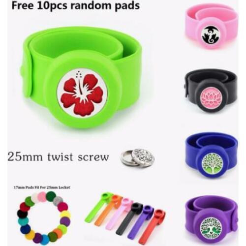 1PC Adjustable Repellent diffuser Bracelet Bangle Family Tree Paw S.S 25mm Twist Screw Locket Silicone Wristband 10p Pads Women