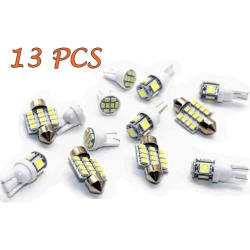 13pcs Led Lights Interior Package Kit For Dome License Plate Lamp Bulbs Pure White Light Bulb