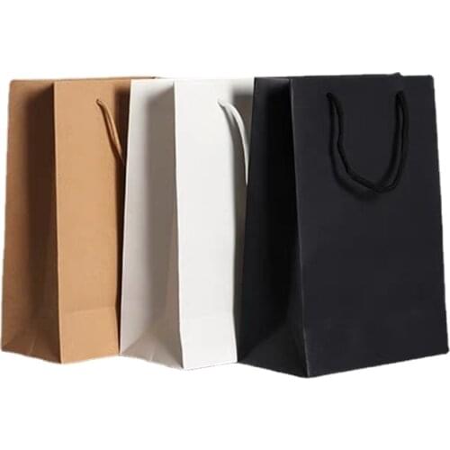 20pcs/lot White Black Simple Paper Gift Bag Kraft Paper Candy Box With Handle Wedding Birthday Party Gift Package Bags