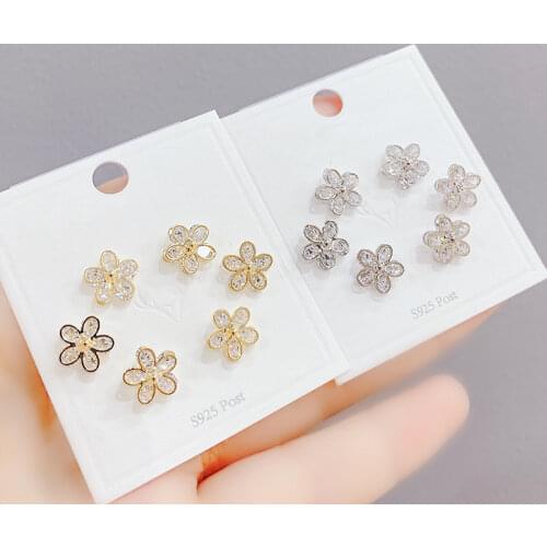 2021 New Design 6 Pcs 14K Gold Plated Flower Stud Earrings Luxury Jewelry Cubic Zircon Cute Earrings