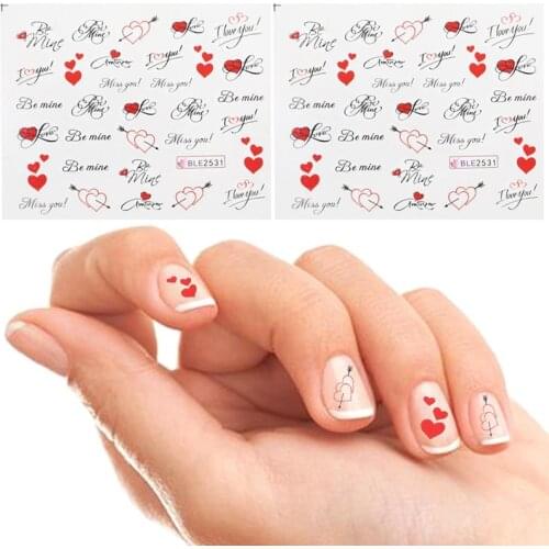 3 Sheets!!! New & Pretty Letter Miss You Printing Love Heart for Nails Tips Decor of Water Transfer Decals Nail Art Stickers