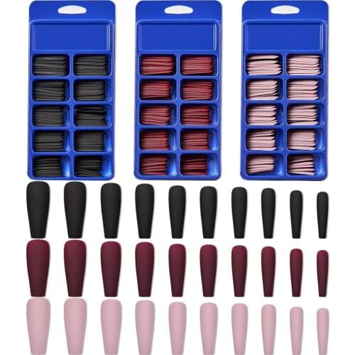 300Pcs/Set Fashion Professional Mix Color False Nail Full Cover Long Coffin Detachable Matte Nail Tips for Women Art Manicure