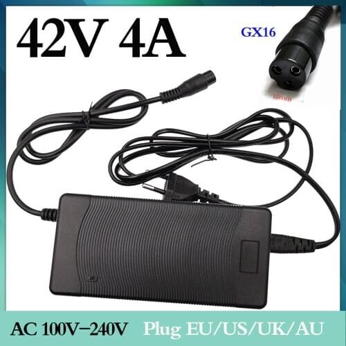 42V 4A electric bike lithium battery charger for 36v electric scooter 3-Prong Inline Connector 3P GX16 Plug