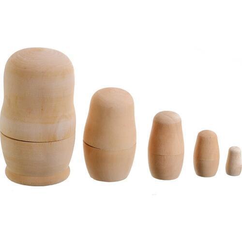 5pcs/set Unfinished Nesting Doll Wooden Blank Russian Nesting Dolls For DIY Hand Painting Child Kid Favors Craft Decor Ornanment