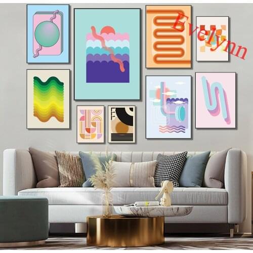 Checkerboard Gradient Abstract Posters,Bauhaus Art,Boho Art,Terracotta,Sunset,Plant,Vaporwave,Home Decor Canvas Wall Art Prints