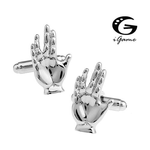 Factory Price Supply Palm Silver Colour Copper Material Gesture Of Luck Style Cuff Links