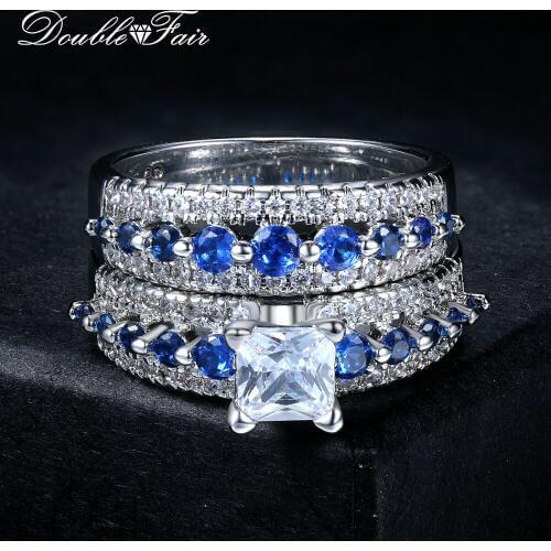 Double Fair Bridal Sets With Full CZ Stone Australian Crystal Square Claw Setting Women Rings 2018 New Jewelry DFYG023