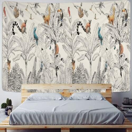 Palm Tree Tapestry Wall Hanging Tropical Leaves Flowers Pattern Beach Wall Tapestry Animal Backdrop Wall Cloth Carpet Tapestries