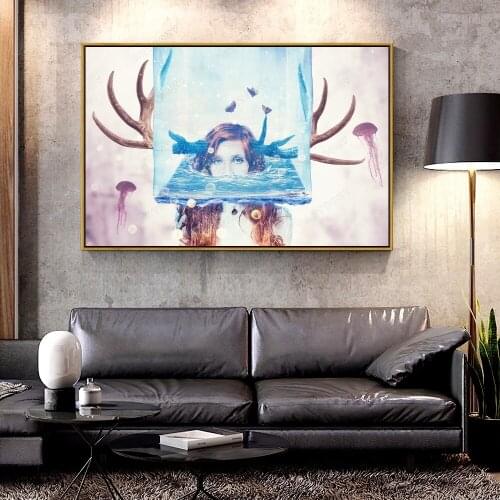 Forbeauty Oil Canvas Painting immersion-fiction-jellyfishes-woman-girl-cgi- For Home Decoration Wall Art
