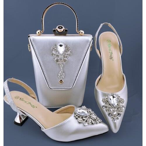 Italian Design Newest Fashion Special Butterfly-Kont Style Gold Color Noble Women Shoes and Bag Set Decorated With Rhinestone
