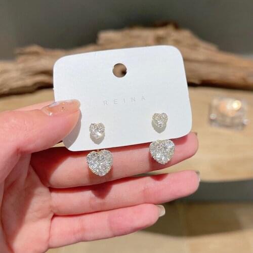 Korean new design fashion jewelry hollow copper wire mesh crystal love earrings elegant womens wedding accessories