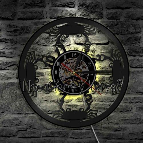 Crab Vinyl Light Clock Cute Animal Crab LP Record LED Wall Lighting Creative Wall Hanging Decor Bedroom Lights