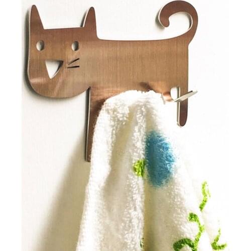 Hooks Cat Pattern Metal Stainless Steel Hook Key Hanger Cat Wall Door Self Adhesive Storage Holder For Bathroom Kitchen Tools