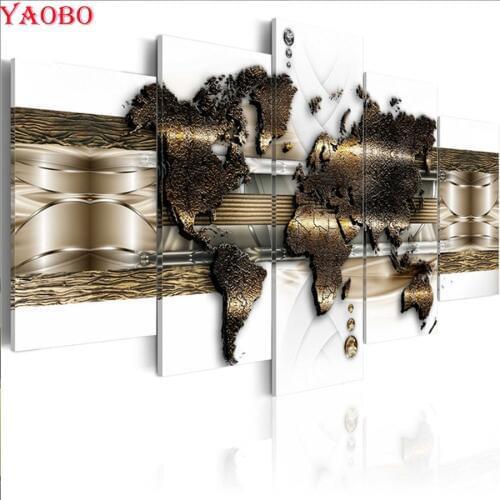 5 pieces sets diy diamond painting Abstract World Map full square/round drill 3d embroidery mosaic kits home decor