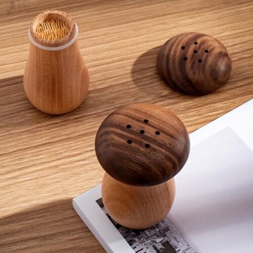 Creative Solid Wood Toothpick Holder Household High-End Toothpick Box Black Walnut Wood Cute Mushroom Toothpick Jar Decoration