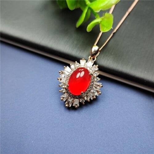 Koraba S925 Silver Inlaid Natural Chalcedony Pendant Necklace