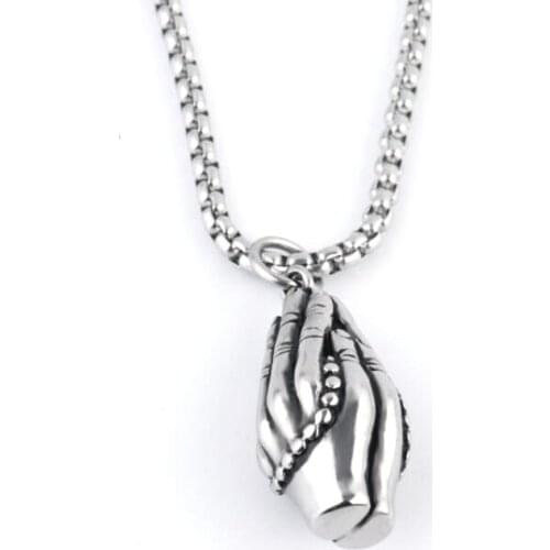 The Praying Hand Pendant Necklace Charm Alloy Hip Hop Men Praying Hands Pendant & Necklace Religious belief Jewelry