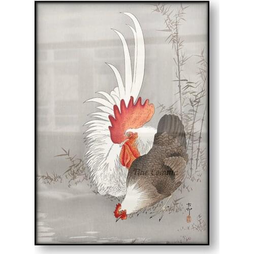 Rooster and Chicken Ohara Koson Japanese Bird Canvas Print Asian Animal Wall Art Home Decoration Canvas Painting Wall Decor Gift