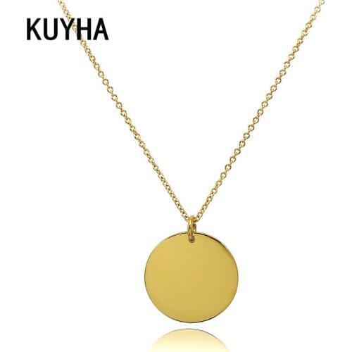 Round Blank Pendant Necklaces Choker Gold Color Laser Word/Name/Logo Chain Women Clothing Accessories