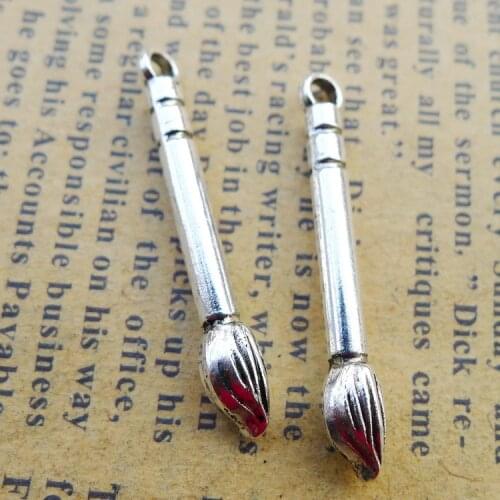 20 Pieces 5*30mm Antique Silver Color Special Ink Brush Charms Necklace Bracelet Pendant Charms For Jewelry Making Findings
