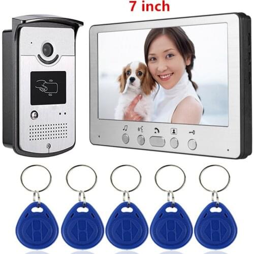 RFID Wired Video Intercom Video Door Phone 7'' Color Monitor Video Camera Doorbell Waterproof Card Keyfobs Unlock for Home Villa