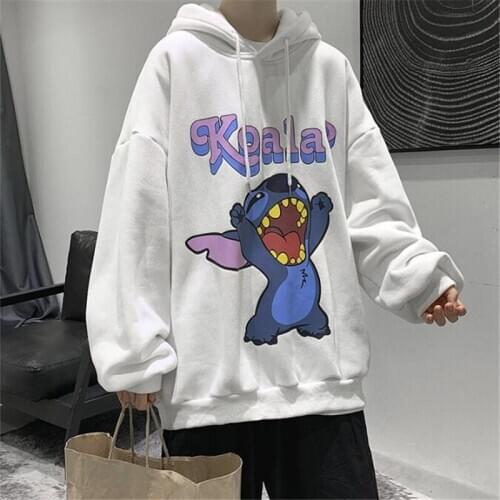Disney Stitch Mens Hoodies Boys Hip Hop Hooded Cartoon Long Sleeve Sweatshirts Harajuku Loose Pullover Tops Casual Male Clothes