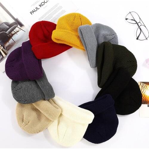 Pure color light board knitted hat autumn and winter woolen cap for men and women all-match warmth hat
