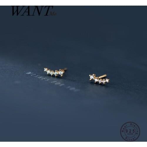 WANTME Genuine 925 Sterling Silver Korean Simple Luxury Zircon Geometric Stud Earrings for Women Fashion Sweet Charming Jewelry