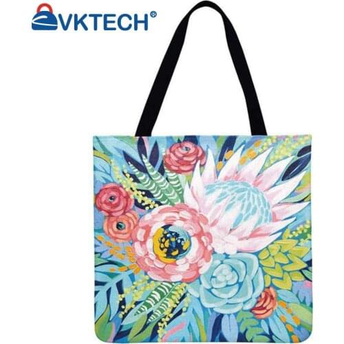 Flowers Printed Shoulder Shopping Bag Casual Ladies Large Capacity Tote Handbags