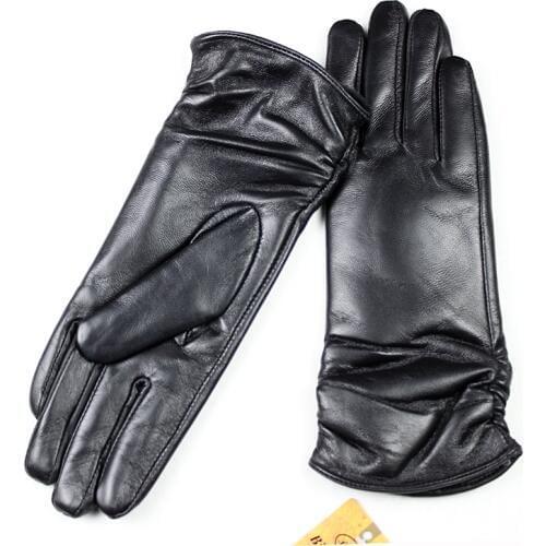 28 cm long sheepskin gloves womens elastic style multi-color velvet lining autumn and winter warm points female leather gloves