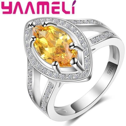 New Fashion Oval Yellow Crystal 925 Sterling Silver Ring High Quality Women Female Party Jewelry Wholesale Gift