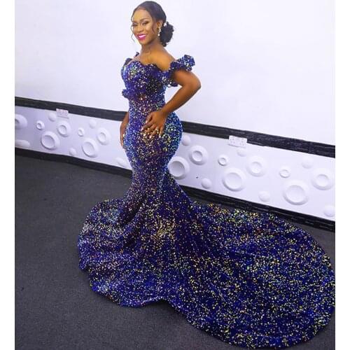 Blue New In Fashion V-Neck Natural Mermaid/Trumpet Floor-Length Sequins Evening Dresses Long Formal Gowns Bridal Free Shipping