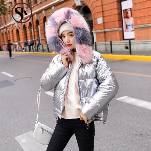 Winter Jacket Women Parka Faux Fur collar Hooded Coat Fashion Short Jackets Parkas Thick Warm Overcoat Plus size Cotton Coat