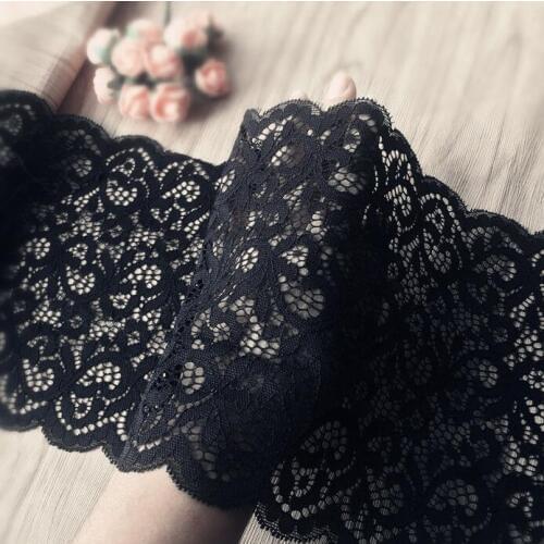 1 Meter Beautiful Black Lace Mesh Fabric 18cm Width Elastic Lace Trim Applique Free Shipping